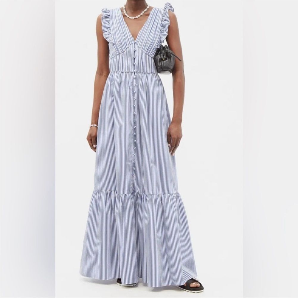 O. P. T. Stella Blue & White Striped Tiered Ruffle Midi Maxi Dress Size Medium - Picture 6 of 16